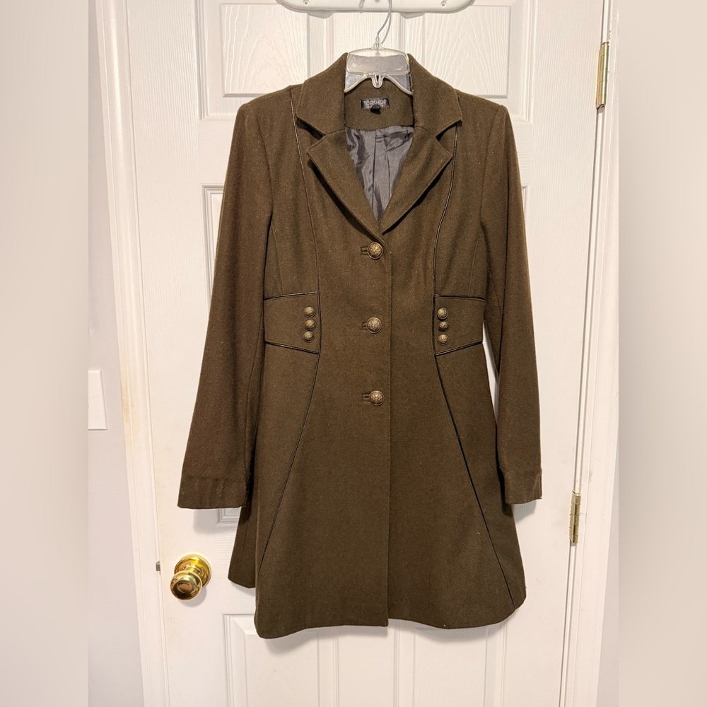 Topshop Olive Green Tailored Trench Coat with Button Detail